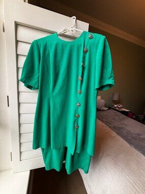 Vintage Breli Originals 80s Emerald Green Tiered Shift Dress Size 10